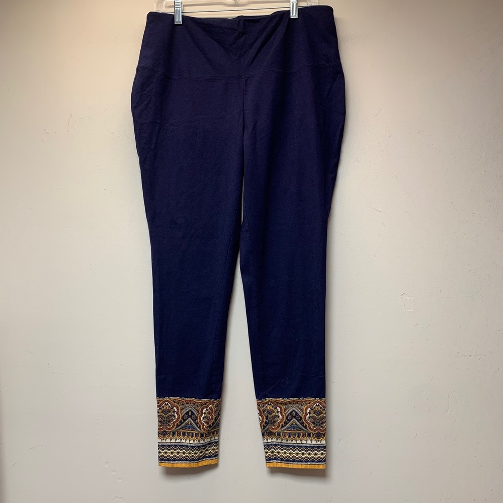 Chico's Zenergy Leggings Womens 2 L 12/14 Navy Blue Excellent Paisley Border